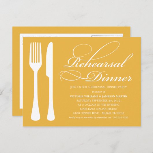 GEEL GOUD FLATWARE | REPETITIEDINER UITNODIGEN UITNODIGING BRIEFKAART (Voorkant / Achterkant)