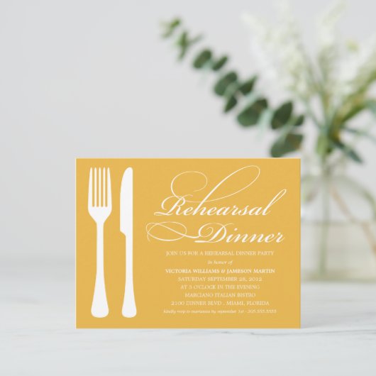 GEEL GOUD FLATWARE | REPETITIEDINER UITNODIGEN UITNODIGING BRIEFKAART (Staand voorkant)