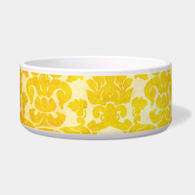  Geel goud Floral Damask Dog Bowl Voerbakje (Links)