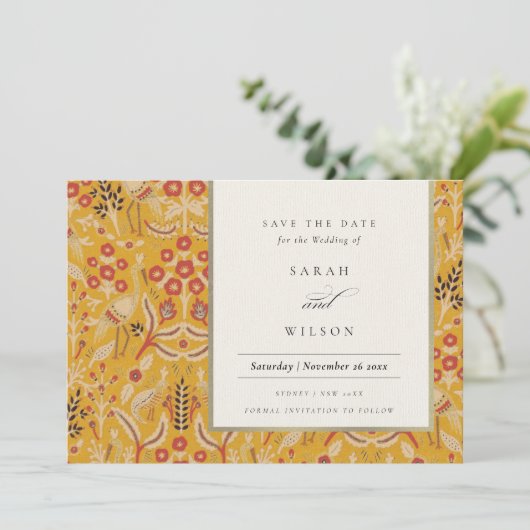  Geel goud Floral Peacock sparen de Datum Kaart (Staand voorkant)