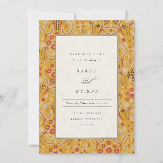 Geel goud Floral Peacock sparen de Datum Kaart (Voorkant)