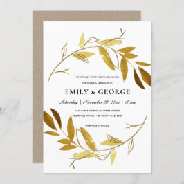GEEL GOUD FOLIAGE WATERVERF WASWREATWEDDING KAART