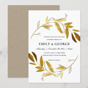 GEEL GOUD FOLIAGE WATERVERF WASWREATWEDDING KAART
