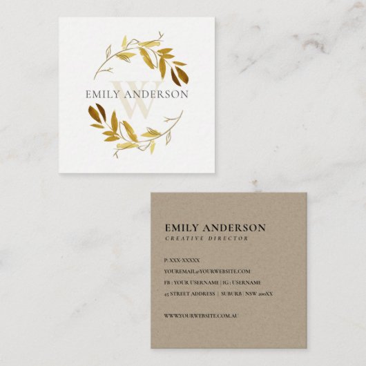 GEEL GOUD FOLIAGE WATERVERF WREATS PROFESSIONAL VIERKANTE VISITEKAARTJE (Voorkant / Achterkant)