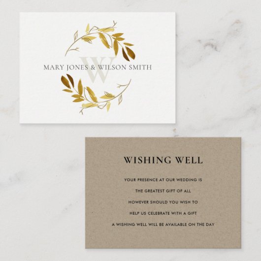 GEEL GOUD FOLIAGE WREATH WEDDING GOED WISSEN INFORMATIEKAARTJE (Voorkant / Achterkant)