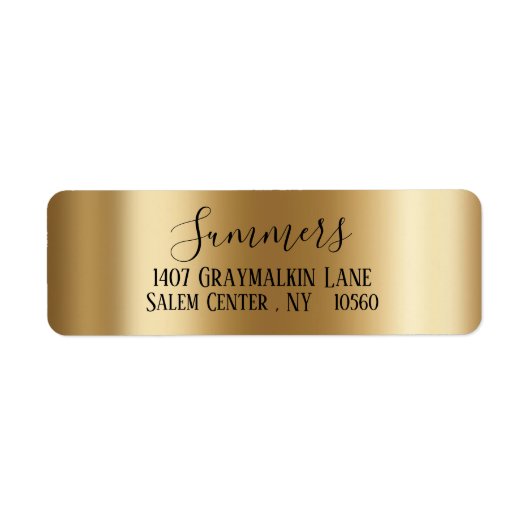 geel goud Geborsteld Metaal Script  Adres Etiket (Voorkant)