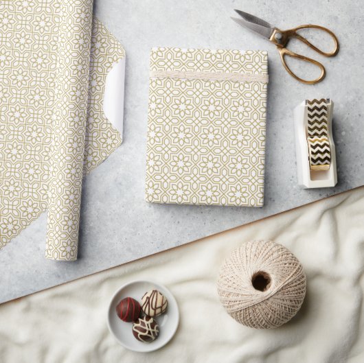 Geel Goud Geometrisch Wit Cadeaupapier (Crafts)