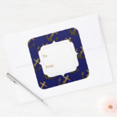 Geel Goud glinstert Anker | Navy blauwe Cadeaubijs Vierkante Sticker (Envelop)