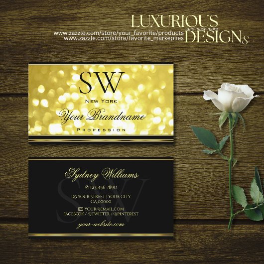 Geel goud Glitter Black Monogram Golden Decor Visitekaartje