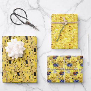 Geel Goud Gustav Klimt Patronen Vierkanten Ovalen Inpakpapier Vel