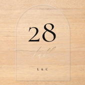 Geel Goud Kalligrafie Acryl Boog Tafelnummer (Voorkant)