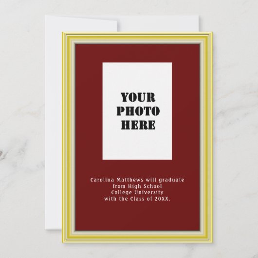 Geel goud Lijst maroon Afstuderen Kaart (Achterkant)