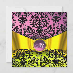 GEEL GOUD LINT ROZE ZWART DAMAST MONOGRAM KAART