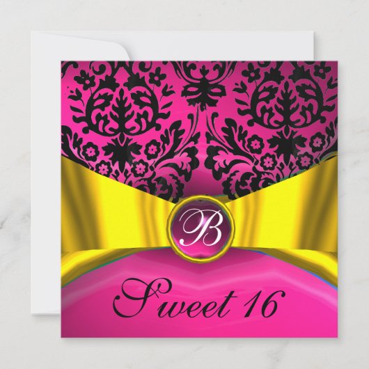 GEEL GOUD LINT ROZE ZWART DAMAST MONOGRAM KAART (Voorkant)