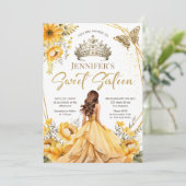 Geel Goud Meisje Prinses Tiara Bloemen Zoet 16 Kaart (Staand voorkant)