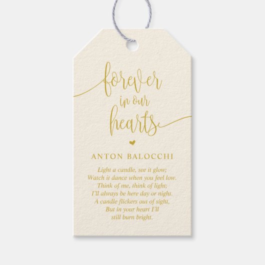 Geel goud, Memorial Candle, Funeral Service Label Cadeaulabel (Voorkant)