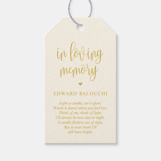 Geel goud, Memorial Candle, Funeral Service Label Cadeaulabel (Voorkant)