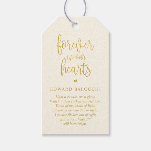 Geel goud, Memorial Candle, Funeral Service Label Cadeaulabel (Voorkant)