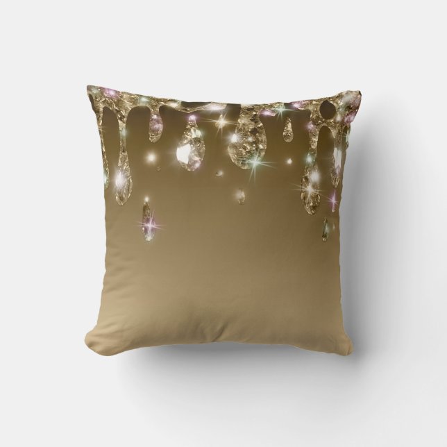 *~* Geel GOUD Metallic AP7 Druppelende GLITTER Kussen (Voorkant)
