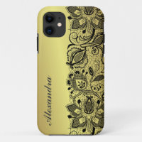 Geel Goud Metallic Design & Zwart  Kant
