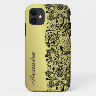 Geel Goud Metallic Design & Zwart  Kant iPhone 11 Hoesje