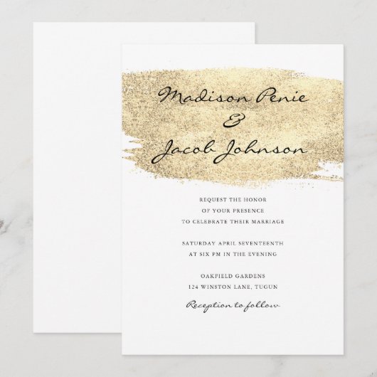 Geel goud Modern Elegant Wedding Kaart (Voorkant / Achterkant)