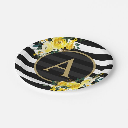 GEEL GOUD Monogram zwart, wit gestreept Papieren Bordje (Gekanteld)