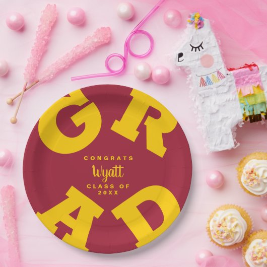 Geel goud op speciaal Afstuderen van Crimson Papieren Bordje (Feest)