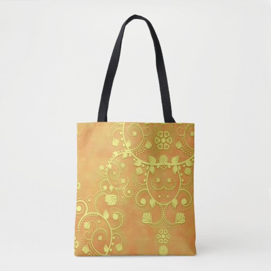 Geel goud Oranje Fancy Floral Damask Tote Bag (Voorkant)