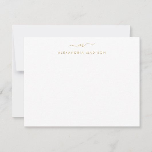 Geel Goud Script Monogram Chic Swash Stationery Notitiekaartje (Voorkant)