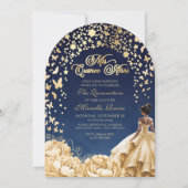Geel Goud Sterren Vlinders Bloemen Quinceanera Kaart (Voorkant)
