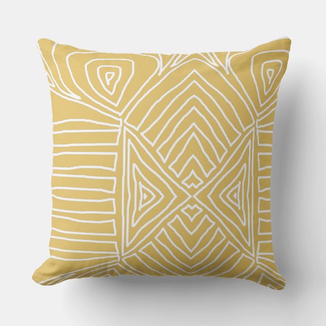 geel goud Tribal Maze Mud Cloth Pattern Afrikaans Kussen (Voorkant)
