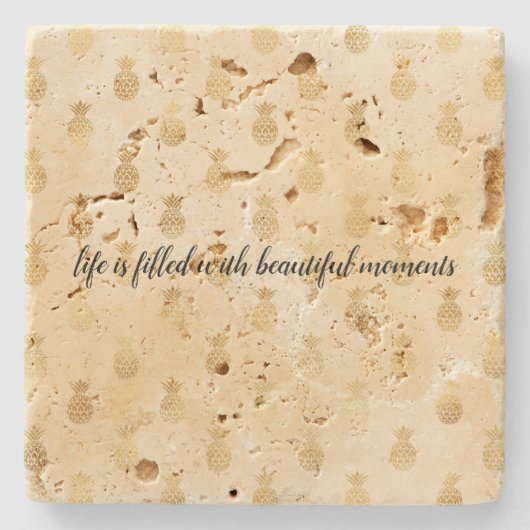 Geel Goud Tropische Ananas Stenen Onderzetter (Voorkant)