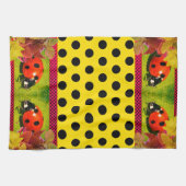 Geel goud W/ Polka Dots LadyBug Theedoek (Horizontaal)