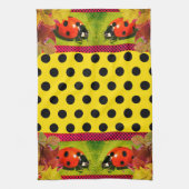 Geel goud W/ Polka Dots LadyBug Theedoek (Verticaal)
