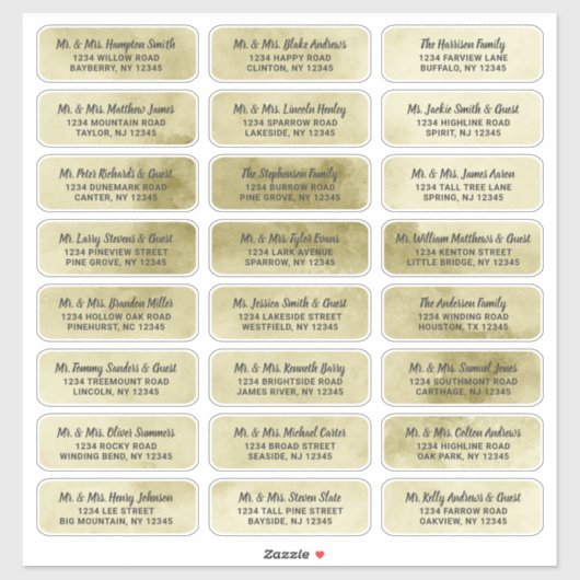 Geel Goud Waterverf Script Gast Adresetiketten Sticker (Vel)