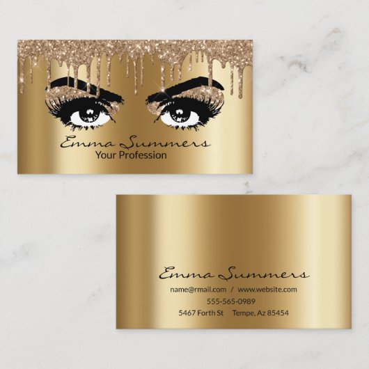 Geel Goud Wenkbrauw Wimper Glitter Make-up Ogen Visitekaartje (Voorkant / Achterkant)