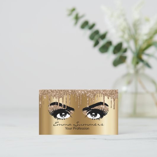 Geel Goud Wenkbrauw Wimper Glitter Make-up Ogen Visitekaartje (Staand voorkant)