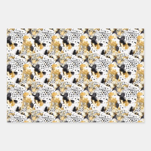 Geel Goud Wit Zwart Luipaard Inpakpapier Vel (Voorkant 3)