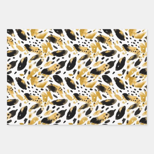 Geel Goud Wit Zwart Luipaard Inpakpapier Vel (Voorkant 2)