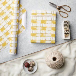 Geel Goud Witte Karet Strepen Verjaardag Cadeaupapier