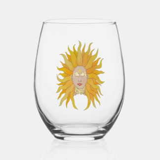 Geel goud zon geïnspireerd wijnglas zonder voet