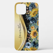 Geel Goud Zonnebloem Bloemen Monogram naam Case-Mate iPhone Case (Achterkant)
