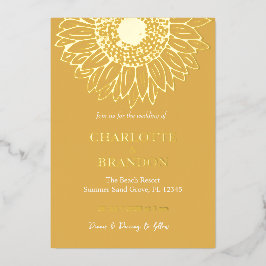 Geel Goud Zonnebloem Bruiloft Folie Uitnodiging