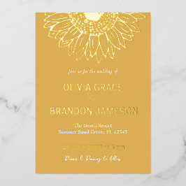 Geel Goud Zonnebloem Moderne Bloemen Bruiloft Folie Uitnodiging