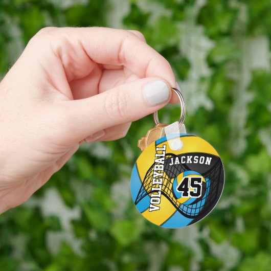 Geel goud, zwart en blauw volleybal sleutelhanger (Hand)