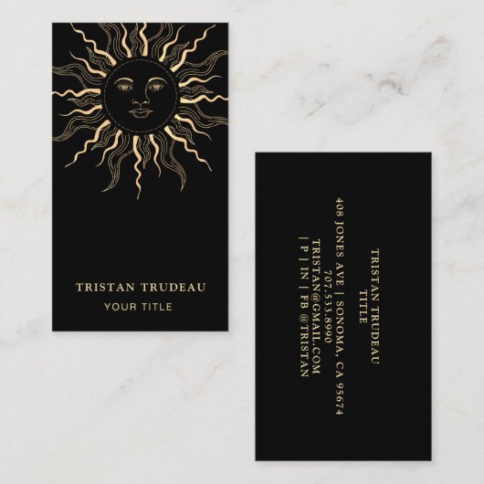 Geel Goud Zwart Zon Maan Celestial Visitekaartje (Voorkant / Achterkant)