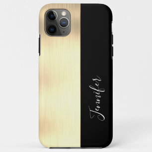 Geel Goud, Zwarte Streep, DIY Naam, Witte Script C Case-Mate iPhone Case