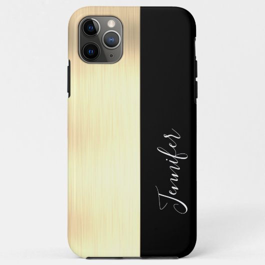 Geel Goud, Zwarte Streep, DIY Naam, Witte Script C Case-Mate iPhone Case (Achterkant)