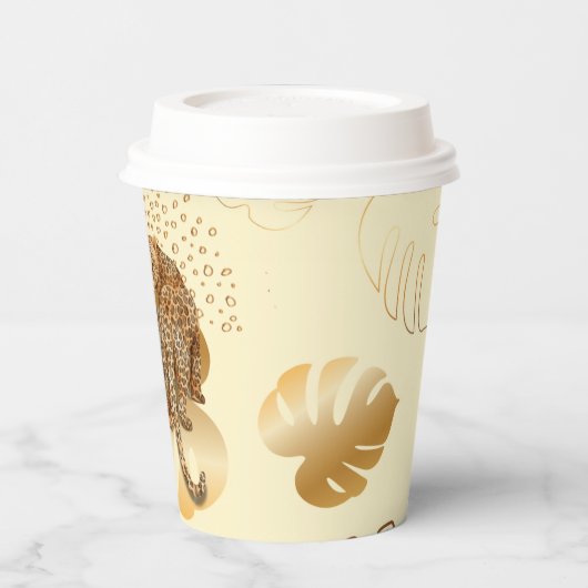 Geel goudblad bladluippapierbekertje. papieren bekers (Links)